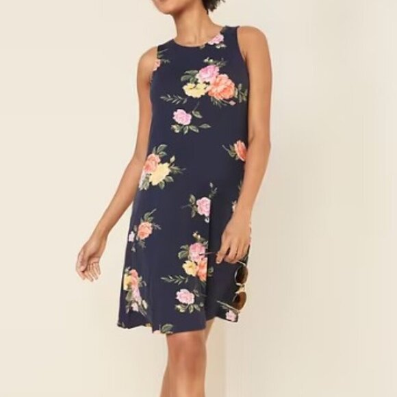 Old Navy Dresses & Skirts - Old Navy Navy Blue Floral Print Sleeveless Jersey Swing XS Dress